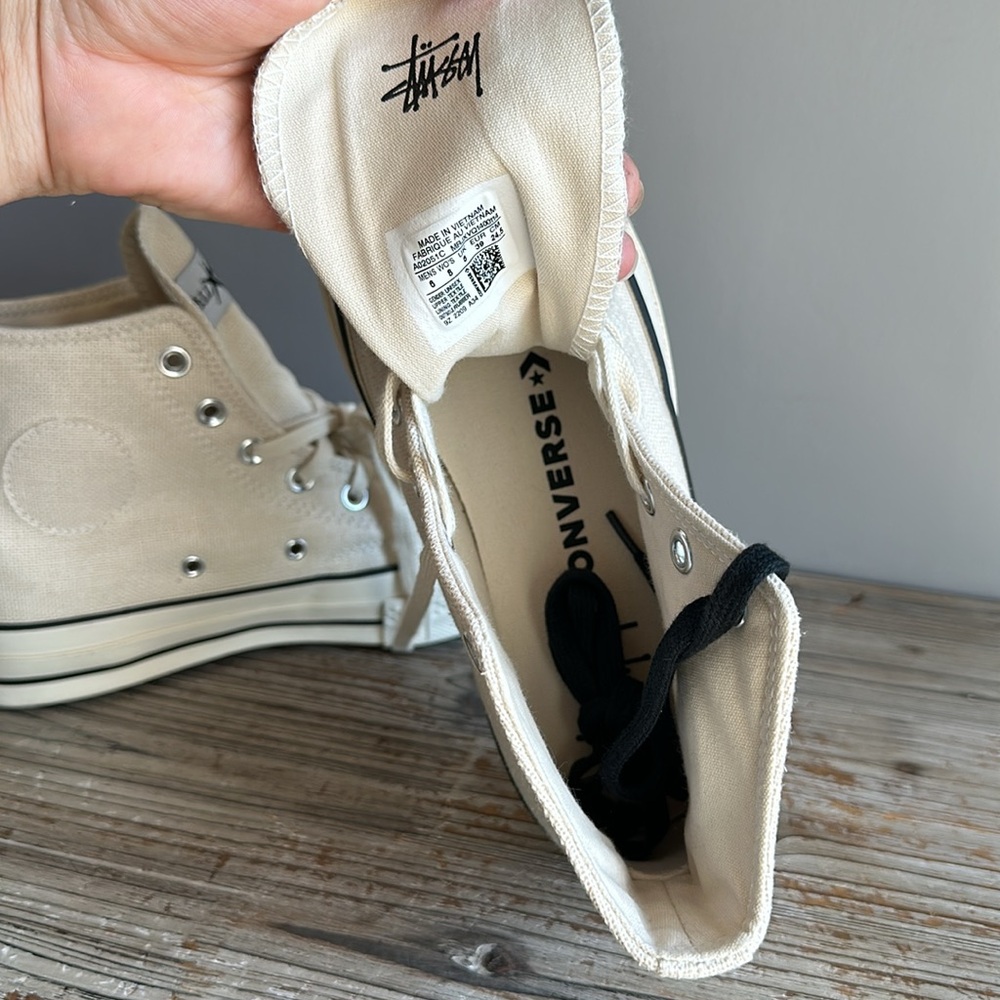 Women's Stussy Converse Cream High-Top Sneakers Sold Out In Stores - Picture 6 of 8